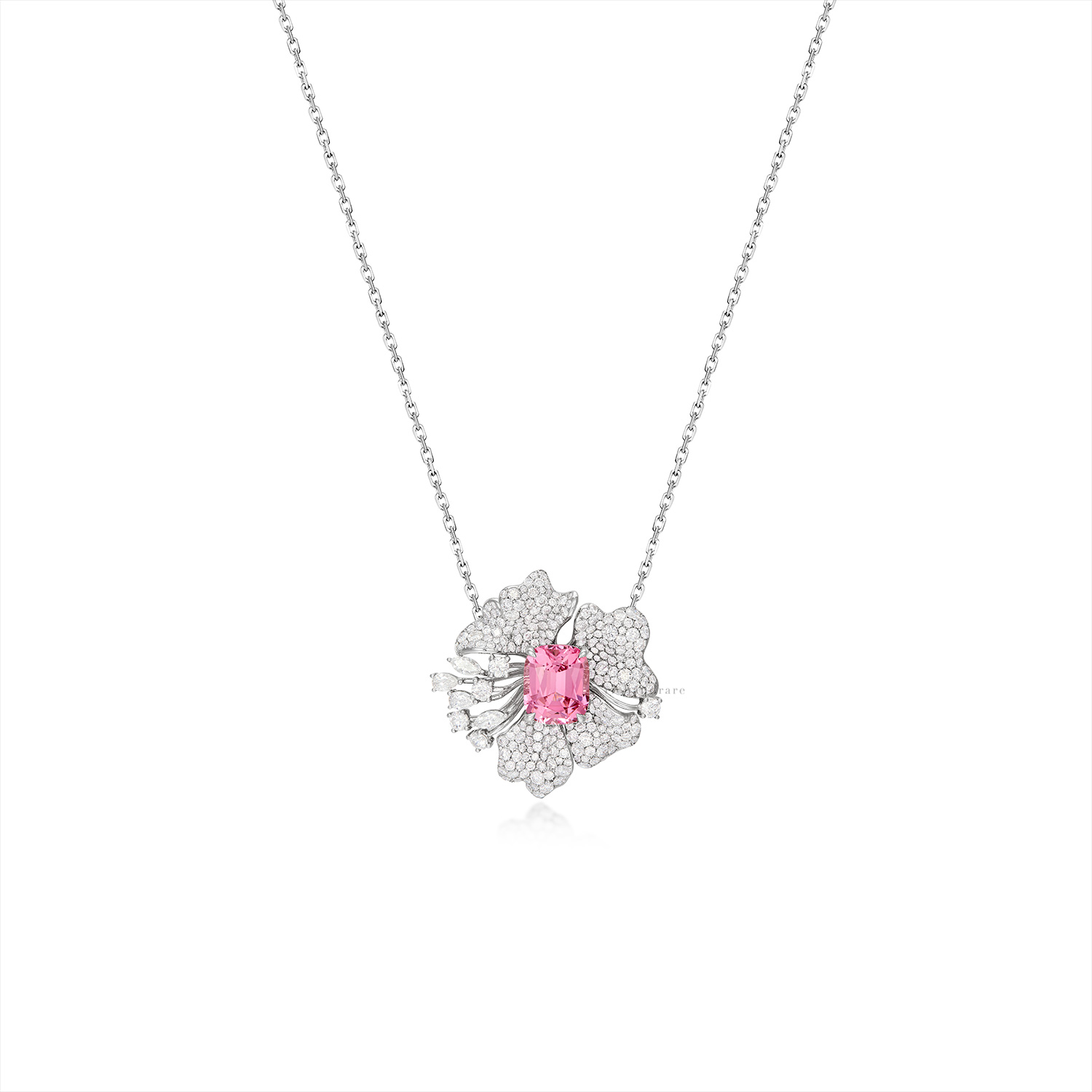 粉红色尖晶石配钻石“繁花”吊坠项链